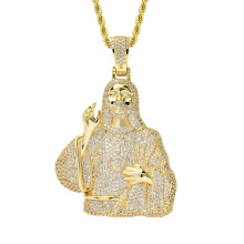 Hip Hop Vintage Religion Jesus Christus Gold Silber Anhänger Halskette Schmuck, Kupfer vereist Zirkon Halskette Geschenk für Männer Frauen